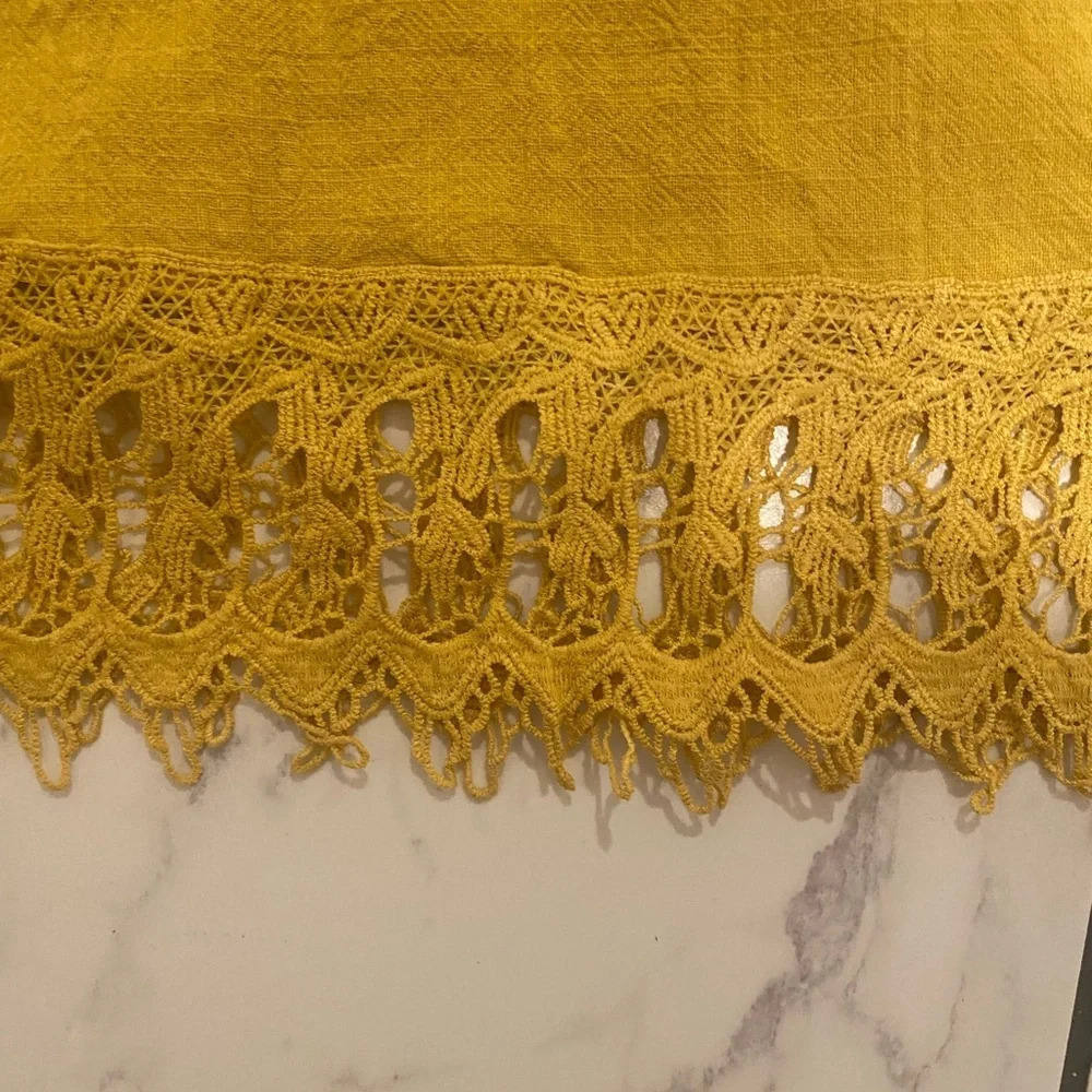 Umgee boutique a-line straight dress mustard yellow gold lacy crocheted sleeve - Picture 5 of 8